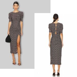 FREE PEOPLE NWT Boho Puff Sleeve Front Slit Midi Dress M